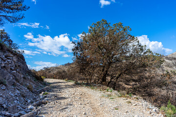 Panoramic view on hiking trail to the peak Mijas, Malaga, Spain