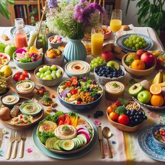 Table full of vegan dishes