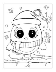 Cute Holiday Owl Christmas Coloring Book Page Vector Illustration Art