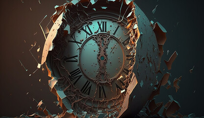Abstract old stream broken glass clock picture - obrazy, fototapety, plakaty