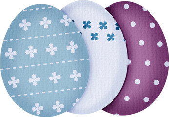 Three easter eggs with some patterns clipart isolated on transparent background for Easter Day