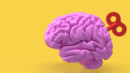 The Human brain with wind up for Medical or Technology concept 3d rendering.