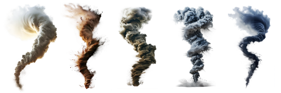 Set of tornado isolated on transparent background.