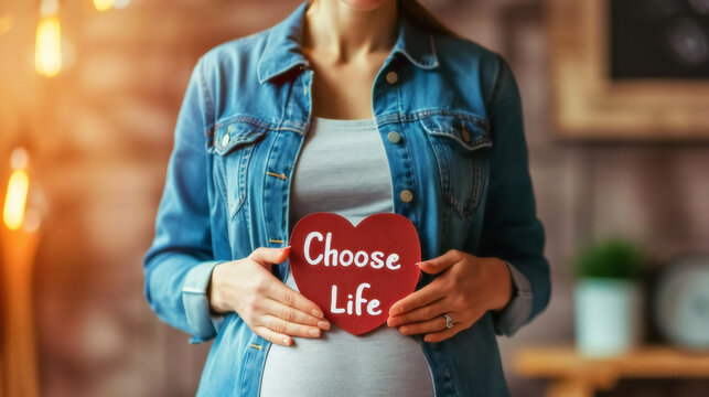 Expectant Mother Embracing 'Choose Life' Concept