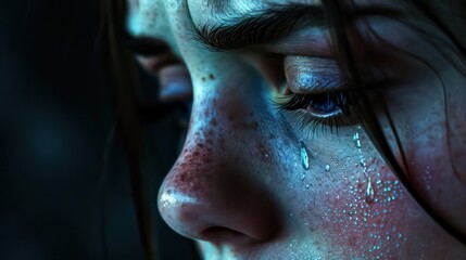 Obraz premium Eyes with tears of a crying girl. Close-up