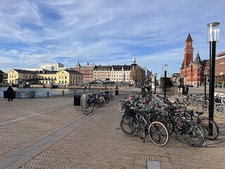 waterfront with bicycles in the city of Helsingborg