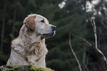 Woodland Companion: Golden Retriever Enjoying the Woods