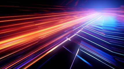 Bright neon glowing lines simulating hyperspace tunnel 