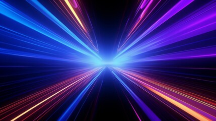 Bright neon glowing lines simulating hyperspace tunnel  - obrazy, fototapety, plakaty