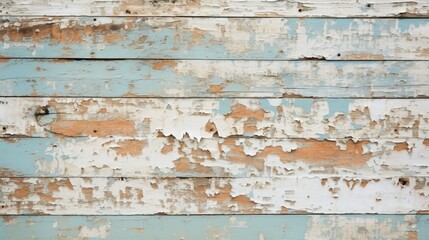 Photo patterned background of peeling light blue paint off wooden cladding