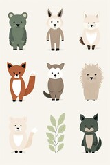 Minimalist Forest Animals Scaninavian Style Illustration Set