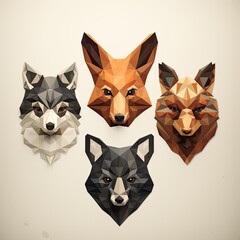 Polygonal Wild Forest Animal Faces Art Collection