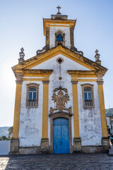 Facade of the Nossa Senhora das Merces Church is a Baroque style Catholic church in Ouro Preto, Minas Gerais, Brazil.