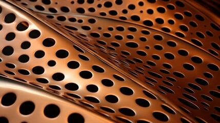 Brushed copper piece of metal perforated with holes to use as patterned background