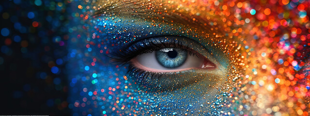 Close-Up Photo of Eye With Colorful Glitter - obrazy, fototapety, plakaty