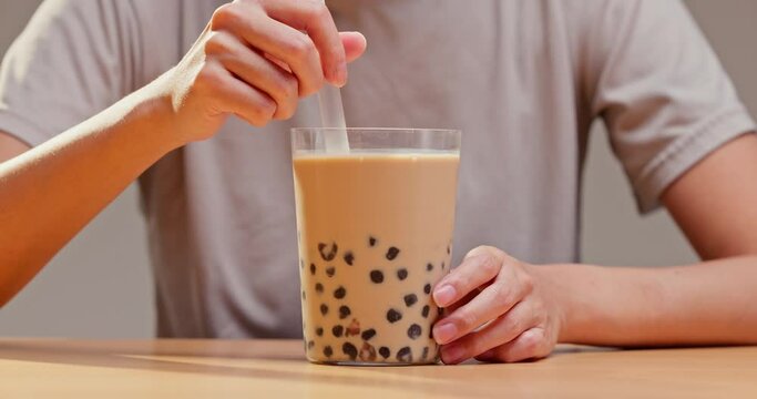 Drink of iced bubble milk tea