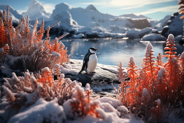 Antarctica harsh and extreme environment, cold temperatures, strong winds, flora and fauna, penguin, nature and animals snow walrus ice birds fishes. - obrazy, fototapety, plakaty