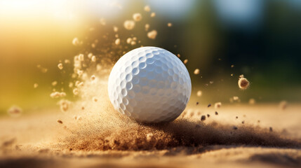 Golf ball on shot of sand bunker 