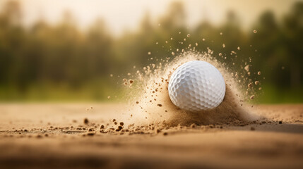 Golf ball on shot of sand bunker 