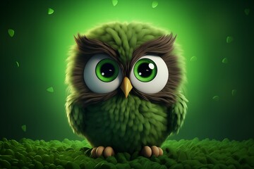 Cute owl with big green eyes