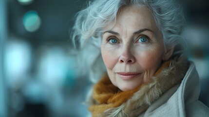 Elegant senior woman with a gaze full of stories. portraying grace and wisdom in her eyes. AI