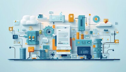 Document Lifecycle Management, Illustrate the complete lifecycle of a document, from creation and collaboration to storage and archiving. - obrazy, fototapety, plakaty