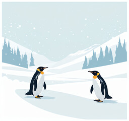 Fototapeta premium winter, snow, ice and penguin used for greeting cards, posters, or social media