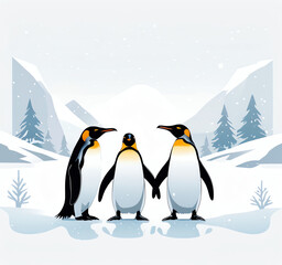 Fototapeta premium winter, snow, ice and penguin used for greeting cards, posters, or social media