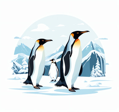winter, snow, ice and penguin used for greeting cards, posters, or social media