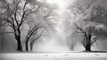 Winter scene, black and white winter 