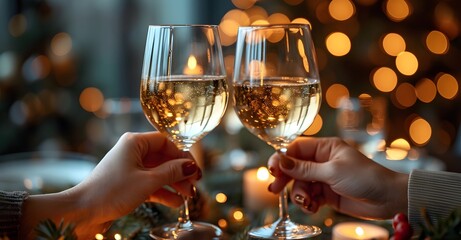 people toasting with a glass. families toasting christmas dinner together