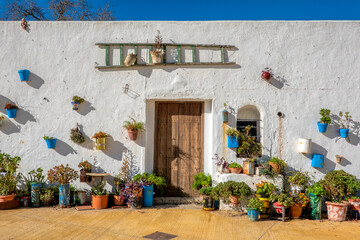 Fototapeta na wymiar Facade of a traditional house in Vejer de la Frontera, Cadiz, Andalusia, Spain