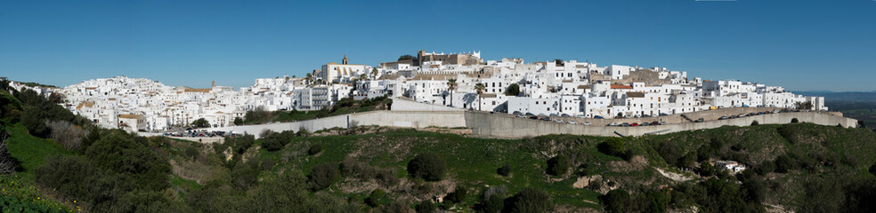 Fototapeta na wymiar Panorama. Panoramic view of Vejer de la Frontera, a pretty white town in the province of Cadiz, Andalusia, Spain