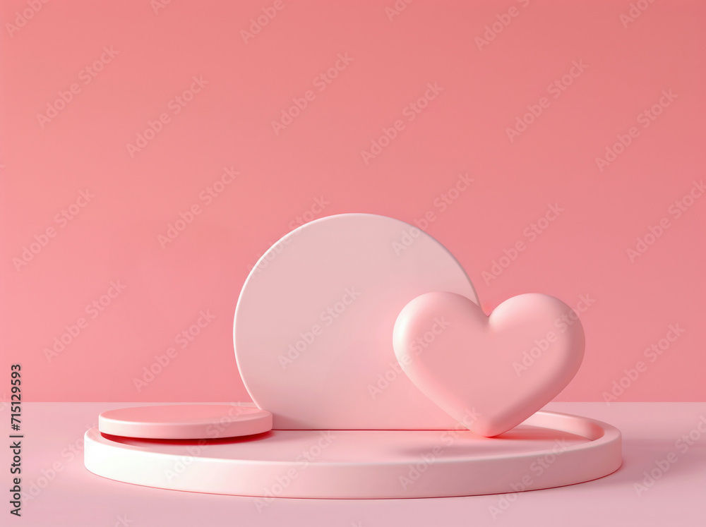Poster valentine's day background with round podium and heart on the table. high quality photo