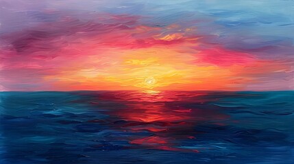 Fototapeta premium Sunset on the mountain in canvas painting style
