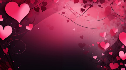 Illustration on the theme of Valentine's Day in red and pink tones with the image of hearts in the form of a background for gift cards and design works.