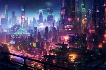 A high-tech cityscape after dark. Generative AI