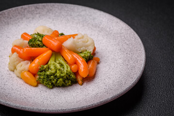 Delicious fresh vegetables broccoli, cauliflower, carrots steamed with salt and spices