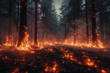 Burning trees in the forest