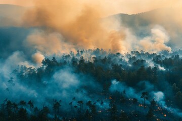 Smoke billowing against the sky after a forest fire