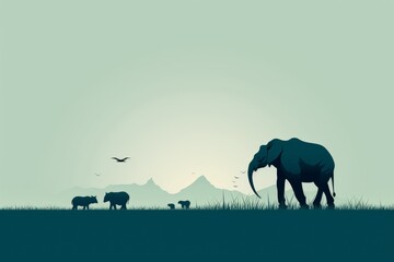 herd of elephants on the meadow