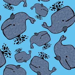 Naklejka premium Cartoon kids seamless ocean whale pattern for wrapping paper and clothes print and accessories and notebooks and fabrics