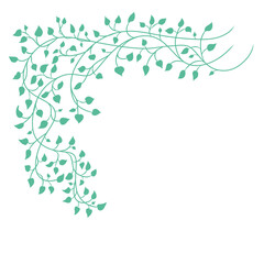Leaves and ivy vine design element in blue green, corner border design in floral spring climbing vines silhouette or outline pattern - obrazy, fototapety, plakaty