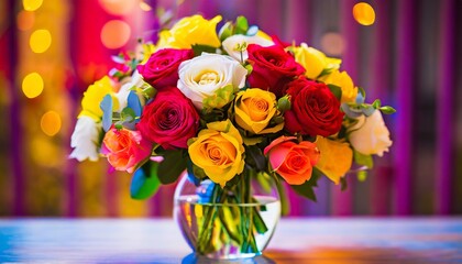 Colorful Roses in a Vase