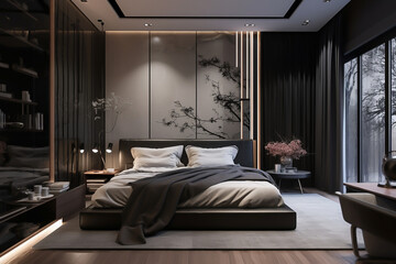 large living room boasting a modern wall lamp