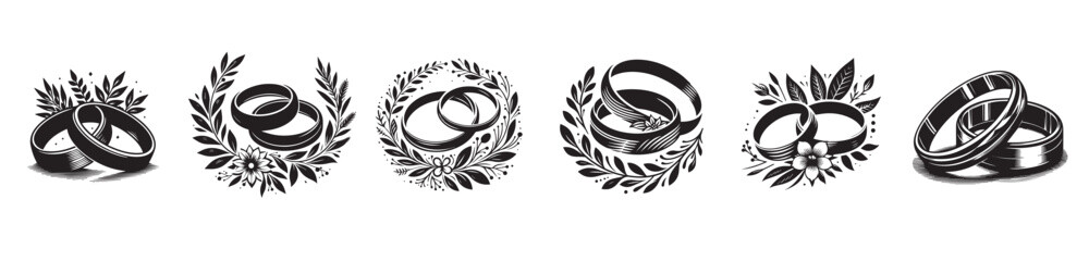 Set of wedding rings vector graphics - obrazy, fototapety, plakaty