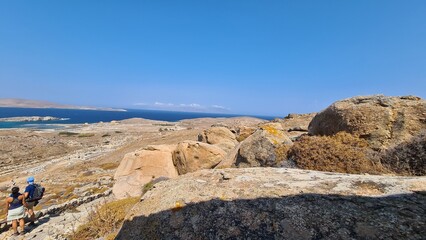Fototapeta na wymiar Delos Island, a jewel in the Aegean Sea, holds rich mythological and archaeological significance. 