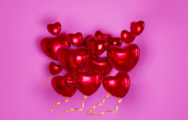 Love card with red hearts - 3d illustration
