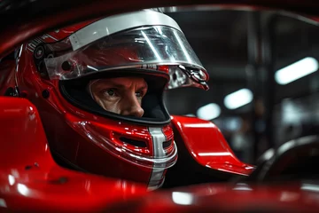 Poster Formula 1 Pilot, close up dramatic portrait. Speed Symphony. © Noize