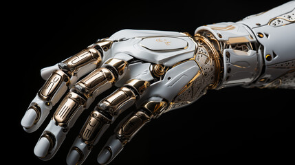 Cyborg hand finger pointing, technology of artificial intelligence. 